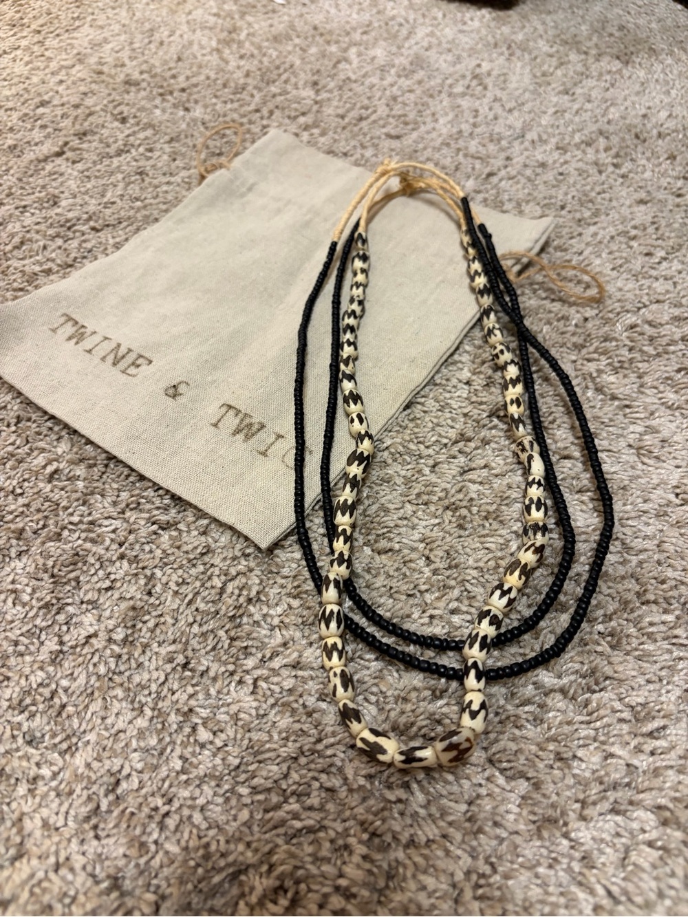 Twine & Twig Black and Cream Beaded Multi-Strand layered Necklace